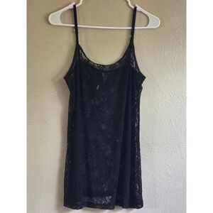 LC Lauren Conrad Womens Black Floral Lace Sheer Camisole Adjustable Straps Large
